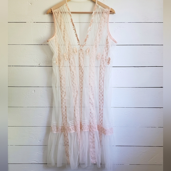 unbranded Dresses & Skirts - Sheer Dress White Tulle with Blush Crochet Size 1X Ethereal
